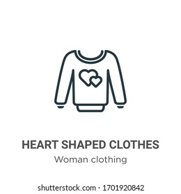 Heart shaped clothes outline vector icon. Thin line black heart shaped clothes icon, flat vector simple element illustration from editable woman clothing concept isolated stroke on white background