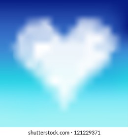 Heart shaped cloud in the blue sky. Vector illustration