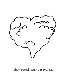 Heart shaped cloud. Hand drawing in doodle style. Vector illustration.