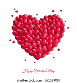 Heart shaped cloud with many red small hearts. Vector illustration. Happy Valentine's Day greeting card. Love concept symbol.