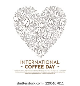 Heart shaped coffee bean illustration. International coffee day