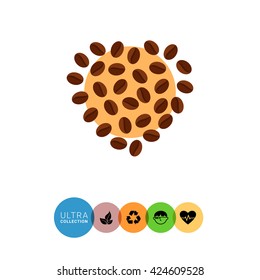 Heart shaped coffee beans icon