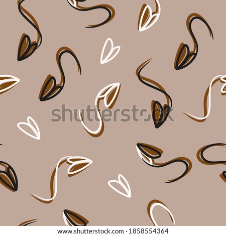 Heart shaped coffee beans seamless pattern. Vector.