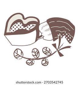 Heart Shaped Coffee Cup with Leaf Branch Illustration