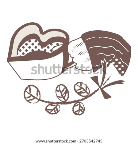 Heart Shaped Coffee Cup with Leaf Branch Illustration