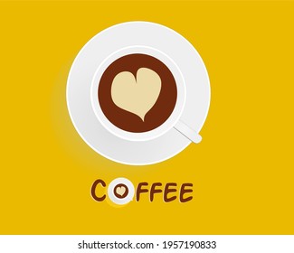 heart shaped coffee latte art illustration for coffee content icon or logo.