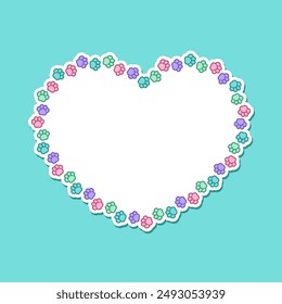 Heart shaped colorful pastel animal paw print frame with copy space. Cute Valentines Day, animal lover dog paw prints border. Vector illustration