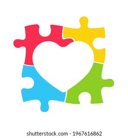 Heart shaped colorful puzzle The concept of children with autism. isolate on background.