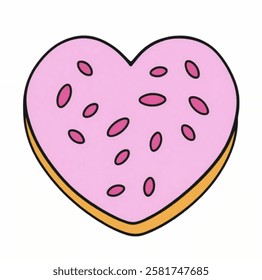 A heart shaped cookie in pink icing, perfect for bakery logos, food packaging, or Valentines Day themed digital designs.