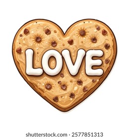 heart shaped cookie with word LOVE vector illustration with a white background.