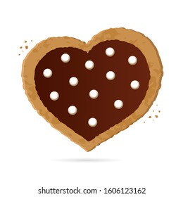 Heart shaped cookies with chocolate on a white background. Symbol of Valentine's Day. Isolated object. Vector 