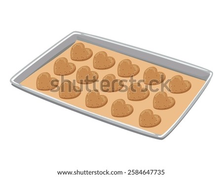 Heart shaped cookies on a baking sheet. Cartoon vector illustration.