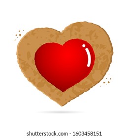 Heart shaped cookies with red marmalade on a white background. Symbol of Valentine's Day. Isolated object. Vector 