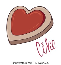 Heart shaped cookies for Valentine's Day. Sweet dessert with jam. Vector illustration isolated on white background. love concept