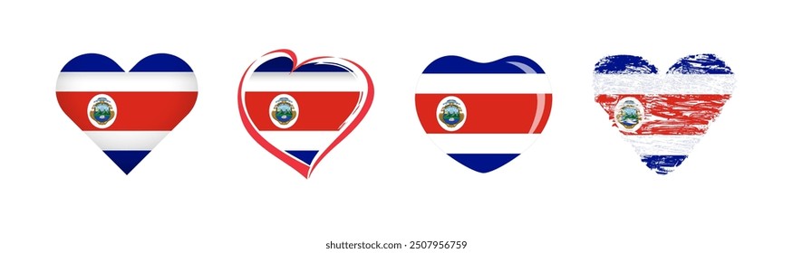 Colección con forma de corazón del ícono de la bandera de Costa Rica. Feliz Día de la Independencia de Costa Rica. Ilustración vectorial