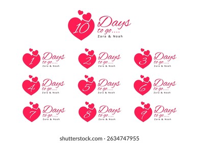 Heart Shaped Countdown Banner for Days to Go. Romantic Timer Label
