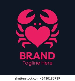 Heart shaped Crab Logo for Seafood. Vector Logo