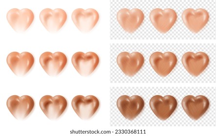 Heart shaped cream foundation makeup. Glossy transparent cosmetic smear. Sunblock liquid base stroke. Body mask abstarct sample palette