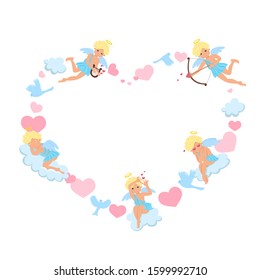 Heart shaped cupid frame. Vector graphics.