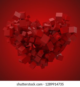 heart shaped data block. made with rendom size cubes. 3d pixel style vector illustration. suitable for love, blockchain, technology, computer and abstract themes.