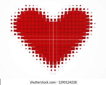heart shaped data block. made with cubes. 3d pixel style vector illustration. suitable for love, blockchain, technology, computer and abstract themes.