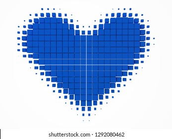 heart shaped data block. made with blue cubes. 3d pixel style vector illustration. suitable for love, blockchain, technology, computer and abstract themes.