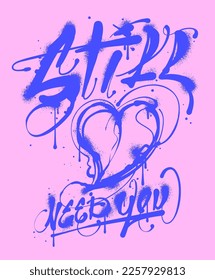 Heart shaped design featuring a graffiti style slogan print