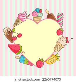 Heart shaped design template with hand drawn ice cream and place for your text