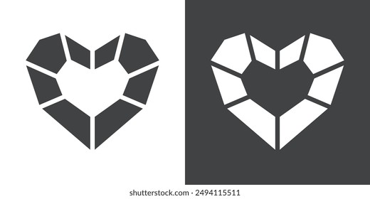 Heart shaped diamond icon Flat set in black and white color outline vector