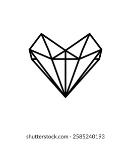 Heart shaped diamond icon Flat vector set outline