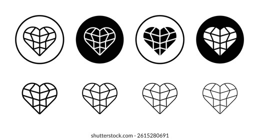 Heart shaped diamond icon Flat simple outline set