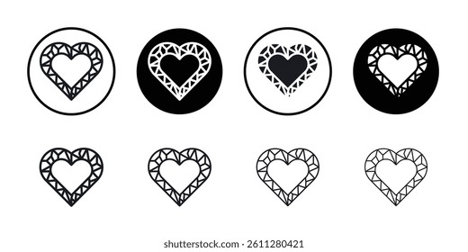 Heart shaped diamond icon Thin line art collection