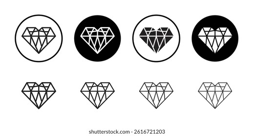 Heart shaped diamond icon Thin line illustration set