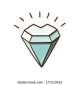 Heart shaped diamond stone isolated on white.Sketch vector design element for Valentine's day