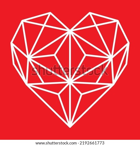 Heart shaped diamond vector. Heart with low resolution polygons. Heart and triangles. Love and feelings. Valentine's Day. 