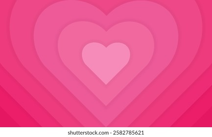 Heart shaped dimensional layers love background. Love heart tunnel romantic background in radiant pink gradient. Heart abstract wallpaper, ideal for mother day, valentine day to greet and wishes