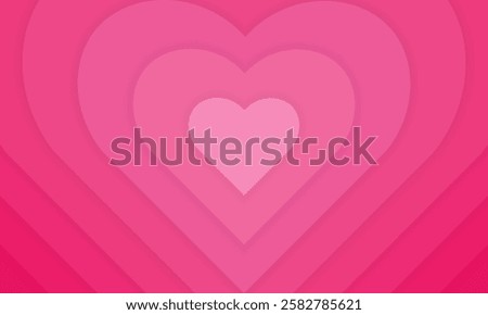 Heart shaped dimensional layers love background. Love heart tunnel romantic background in radiant pink gradient. Heart abstract wallpaper, ideal for mother day, valentine day to greet and wishes
