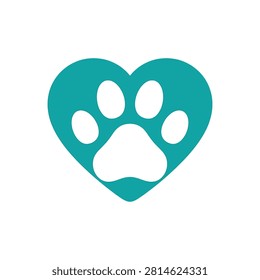 Heart shaped dog paw print teal