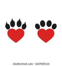 heart shaped dog veterinary paw logo on a white background