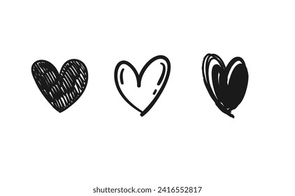 Heart shaped doodles. Hand drawn vector hearts. Valentine's Day illustration symbols.