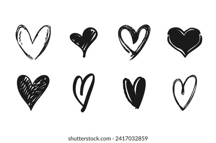 Heart shaped doodles. Hand drawn vector hearts. Valentine's Day illustration symbols.