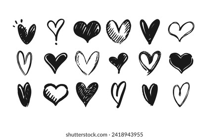 Heart shaped doodles. Hand drawn vector hearts. Valentine's Day illustration symbols.