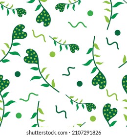 Heart shaped dotted plants with green leaves seamless pattern vector graphic design 