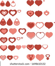 Heart shaped earrings earrings set. Eardrop element. Earrings vector