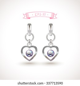 Heart Shaped Earrings. Vector Illustration.