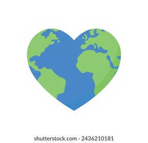 heart shaped earth icon, Earth day vector symbol