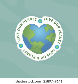 Heart shaped earth with love our planet written around it, ideal for Earth Day awareness campaigns or Eco friendly concepts.