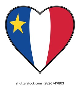Heart shaped emblem featuring Acadian flag with cultural heritage symbolism