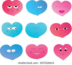 Heart shaped emoji with cute facial expressions