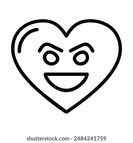 Heart shaped emoji with eyebrow and smile. Vector illustration